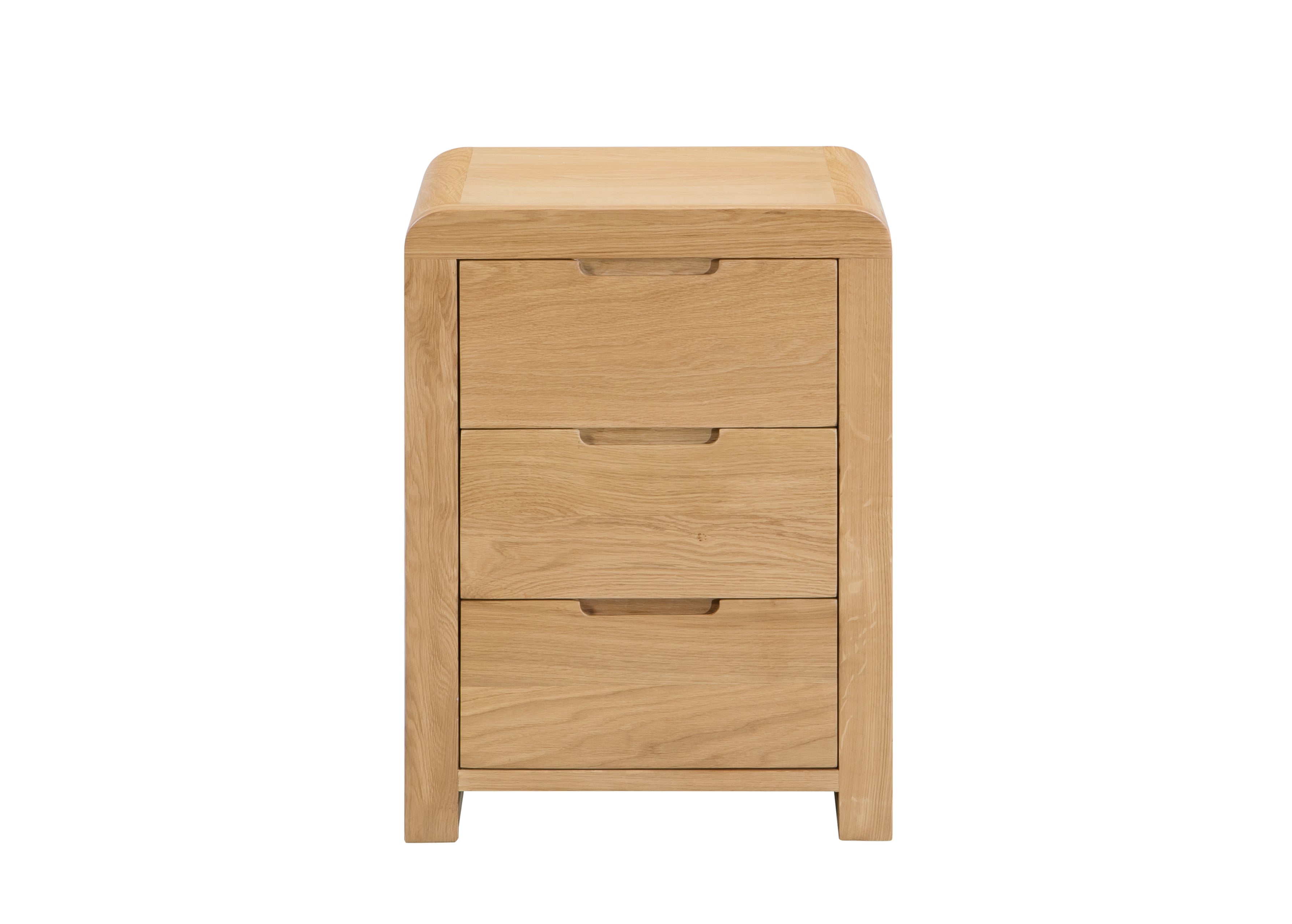 Curve Natural Oak Wood Bedside Table | 3 Drawers
